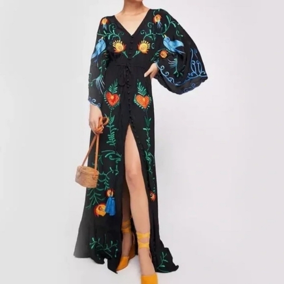 Embroidered Black Maxi Dress- Custom Made